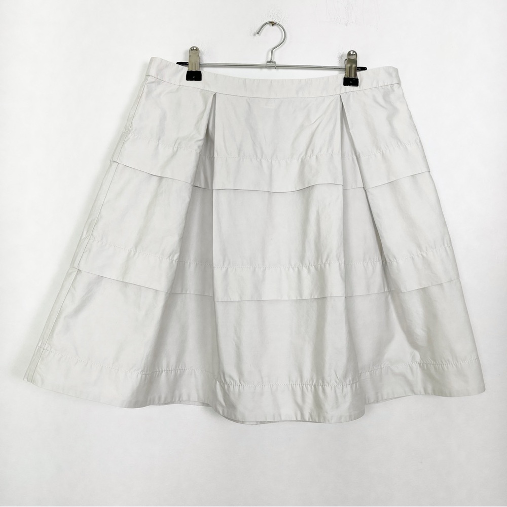 J. Crew Light Grey Sateen Cotton A-Line Layered Pleated‎ Skirt Size 4 Side Zip